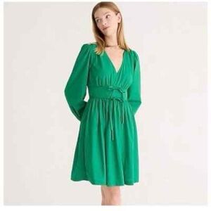 J. Crew V-Neck Tie-Waist Long-Sleeved Poplin Mini Dress